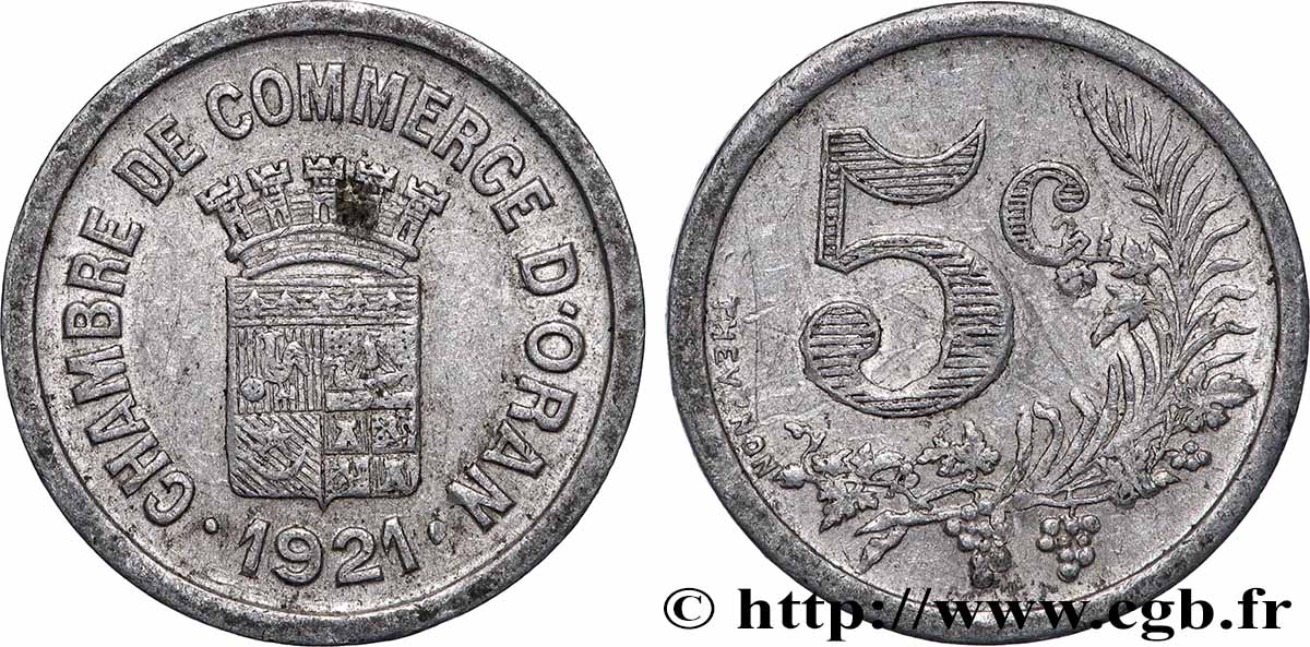 ALGERIA 5 Centimes Chambre de commerce d’Oran 1921 Oran XF 