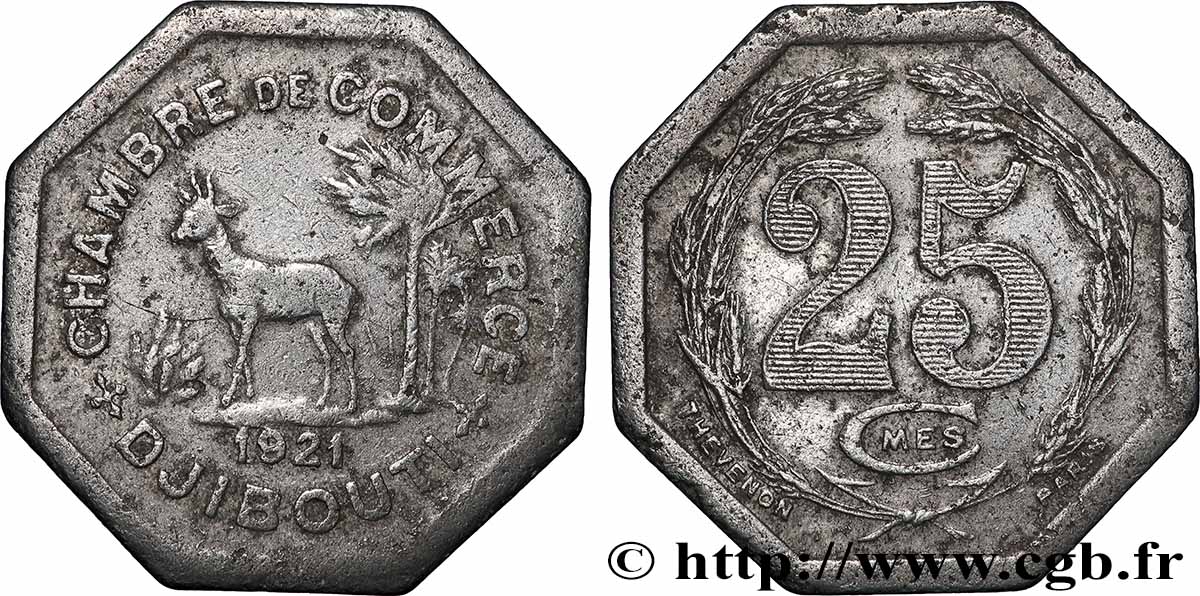 DJIBOUTI 25 Centimes Chambre de Commerce de Djibouti 1921 Paris VF 