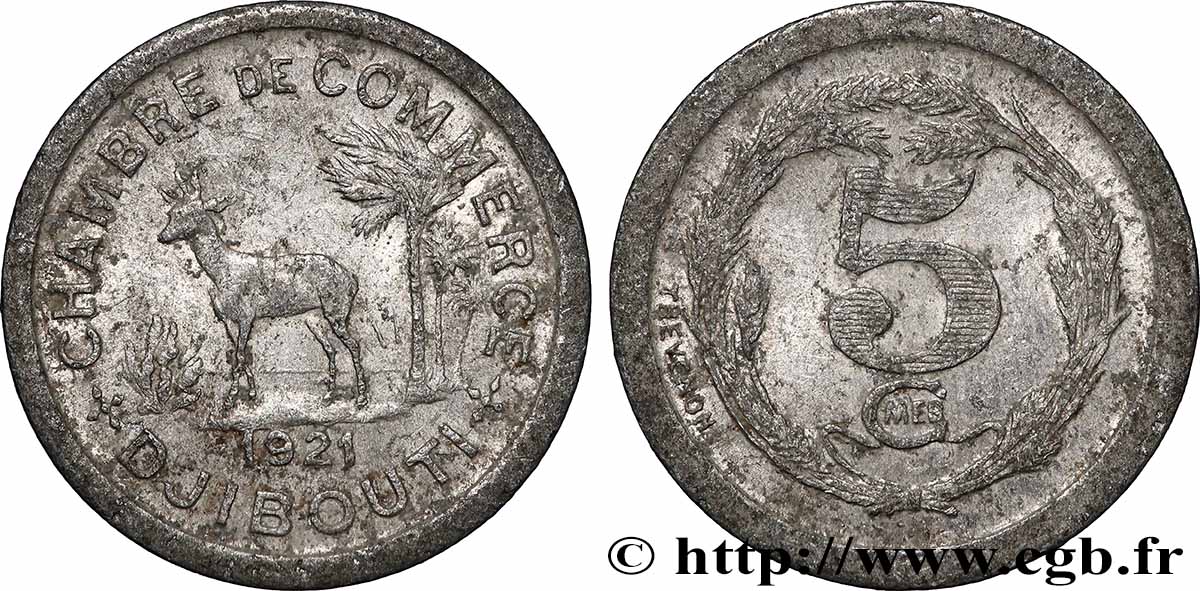 DJIBOUTI 5 Centimes Chambre de Commerce de Djibouti 1921 Paris VF 