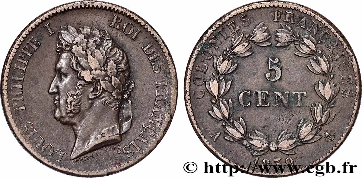 FRANZÖSISCHE KOLONIEN - Louis-Philippe, für Guadeloupe 5 Centimes Louis Philippe Ier 1839 Paris - A SS 