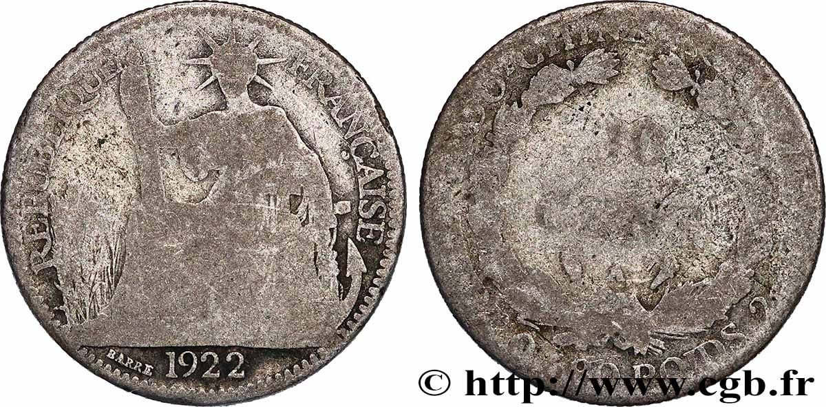 FRANZÖSISCHE-INDOCHINA 10 Centièmes 1922 Paris fS 