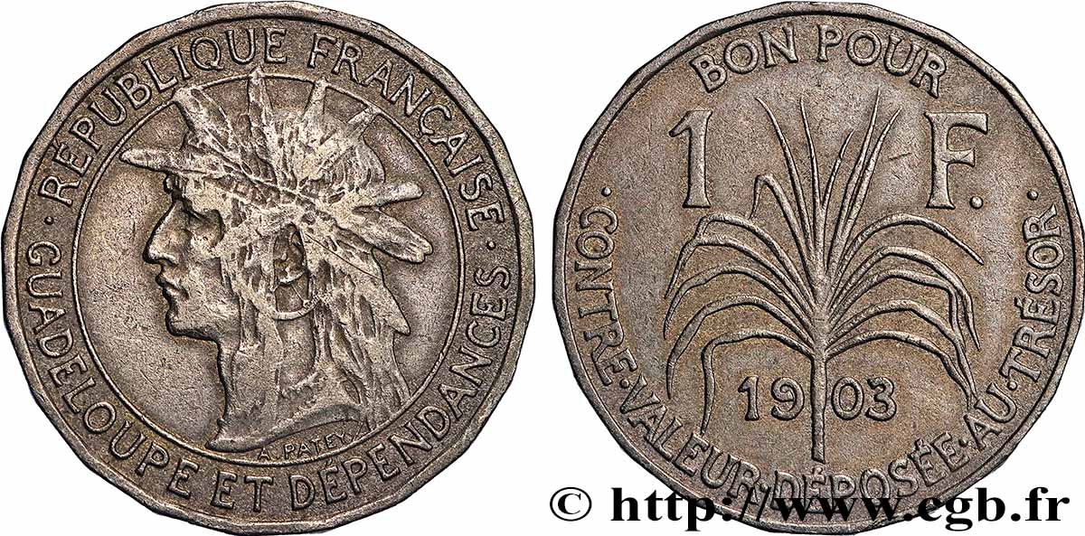 GUADELOUPE Bon pour 1 Franc 1903  fSS 