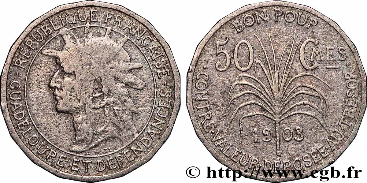 GUADELUPA Bon pour 50 Centimes 1903  MB 
