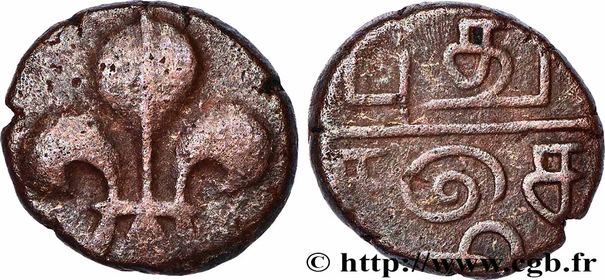 FRENCH INDIA 1 Doudou fleur de Lys, frappe contemporaine de Louis XV 1715-1774 N.D.  VF 