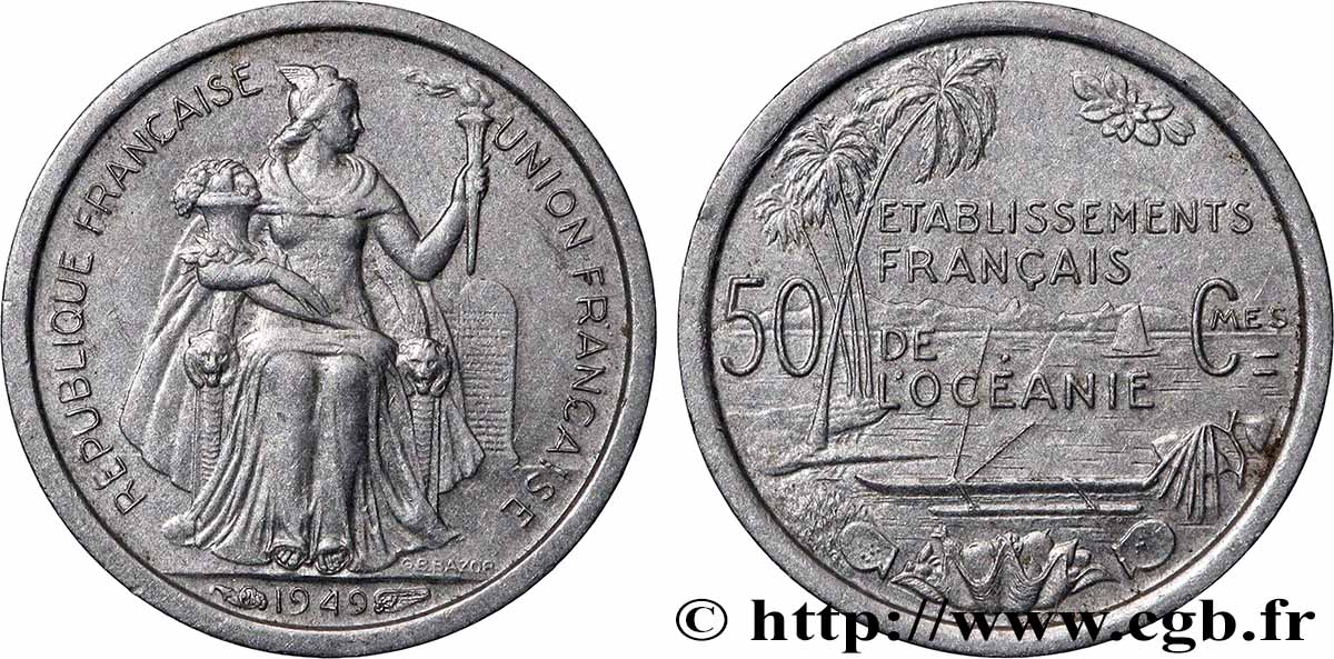 POLYNÉSIE FRANÇAISE - Océanie française 50 Centimes Établissements Français de l’Océanie 1949 Paris TTB+ 