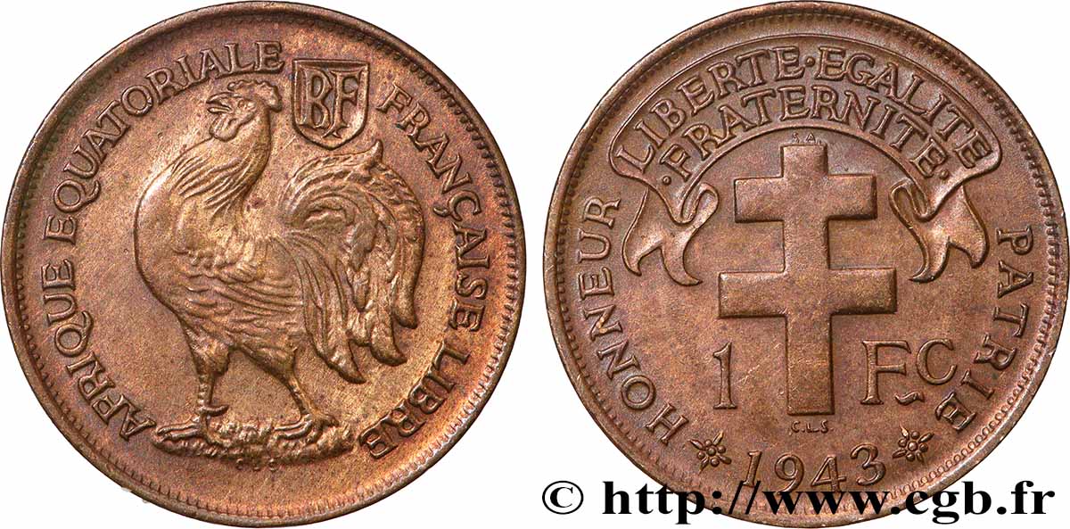 FRENCH EQUATORIAL AFRICA - FREE FRANCE  1 Franc 1943 Prétoria AU 
