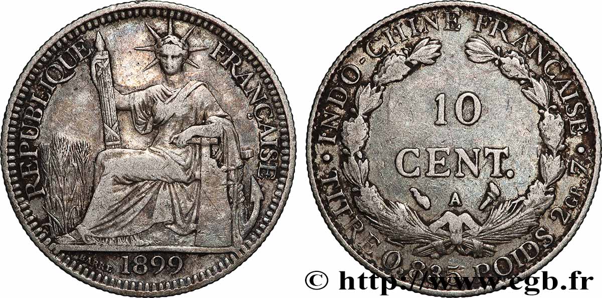 INDOCHINE FRANÇAISE 10 Centièmes 1899 Paris TTB 
