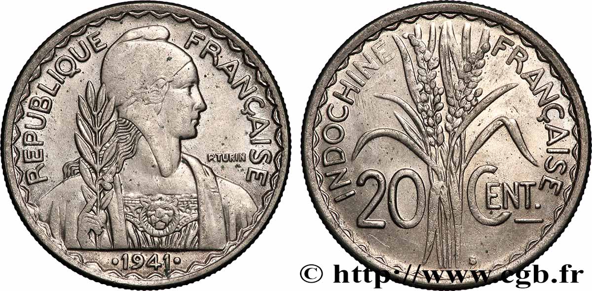 FRENCH INDOCHINA 20 Centièmes 1941 San Francisco AU 