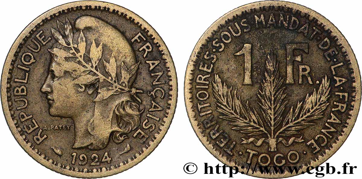 TOGO - MANDATO FRANCESE 1 Franc 1924 Paris MB 