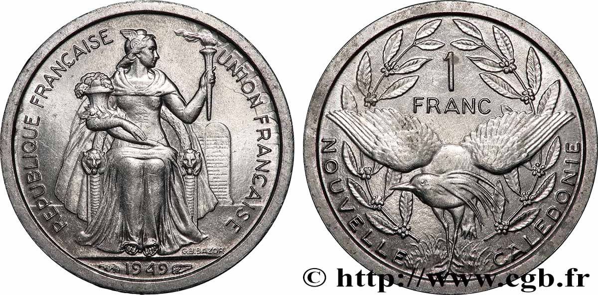 NOUVELLE CALÉDONIE 1 Franc Union Française 1949 Paris SPL 