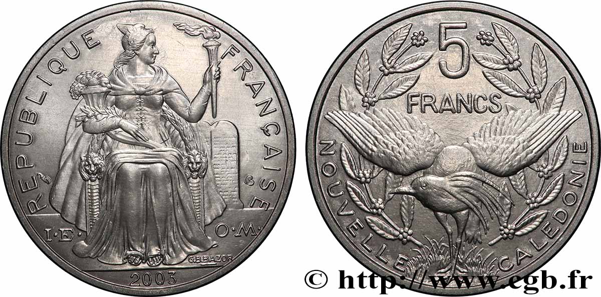 NOUVELLE CALÉDONIE 5 Francs I.E.O.M. 2003 Paris SPL 