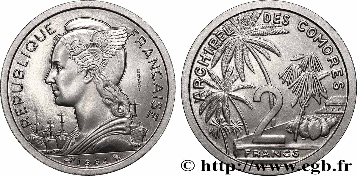 COMOROS  Essai de 2 Francs 1964 Paris MS 