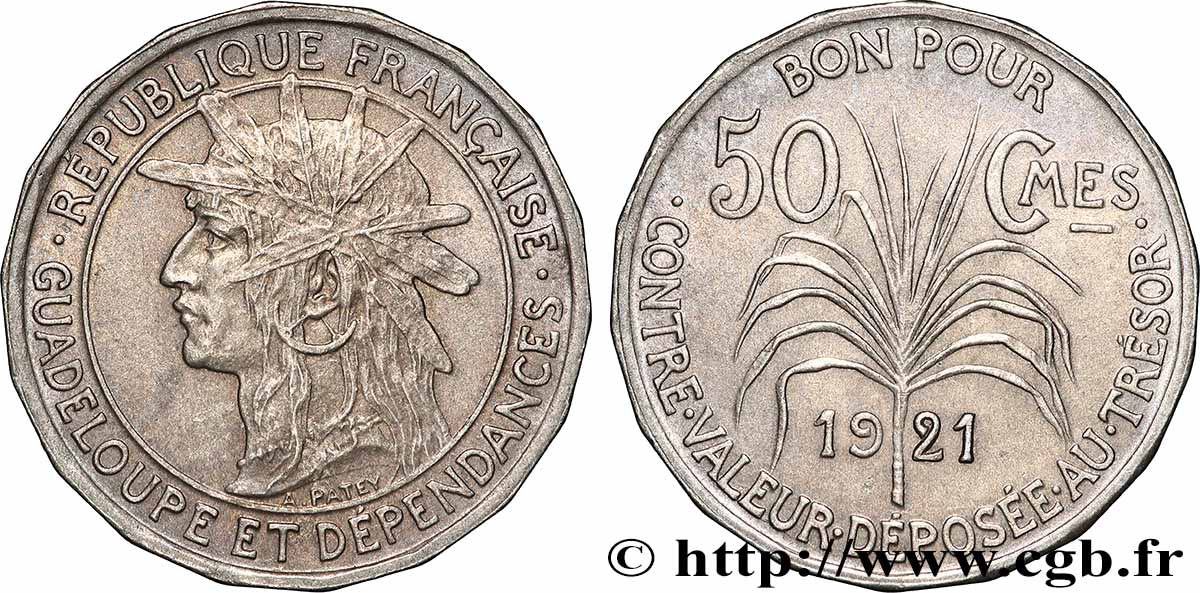 GUADELOUPE Bon pour 50 Centimes 1921  TTB 