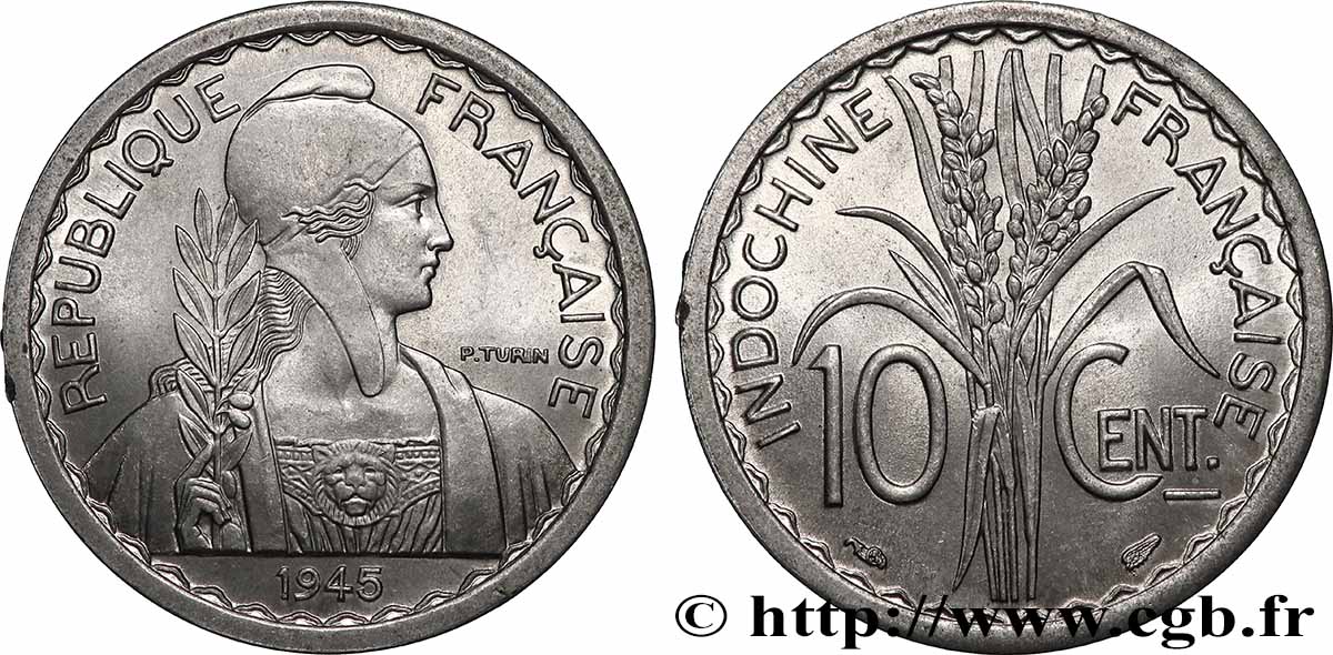 INDOCHINE FRANÇAISE 10 Centièmes 1945 Paris SPL 