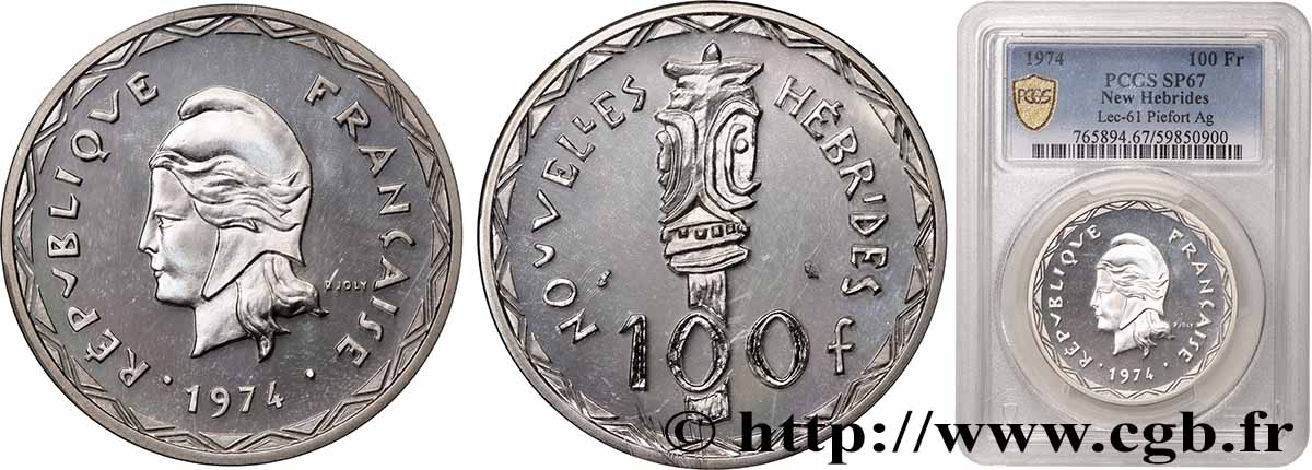 NUEVAS HÉBRIDAS (VANUATU desde 1980) Piéfort 100 Francs argent 1974 Paris FDC67 PCGS