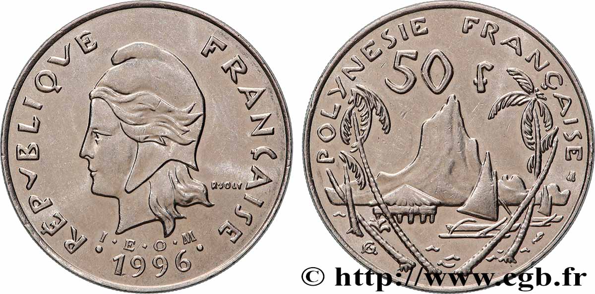 POLYNÉSIE FRANÇAISE 50 Francs I.E.O.M. Marianne / paysage polynésien 1996 Paris SUP 