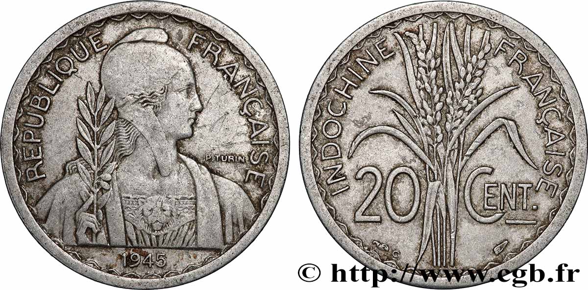 INDOCINA FRANCESE 20 Centièmes 1945 Castelsarrazin BB 