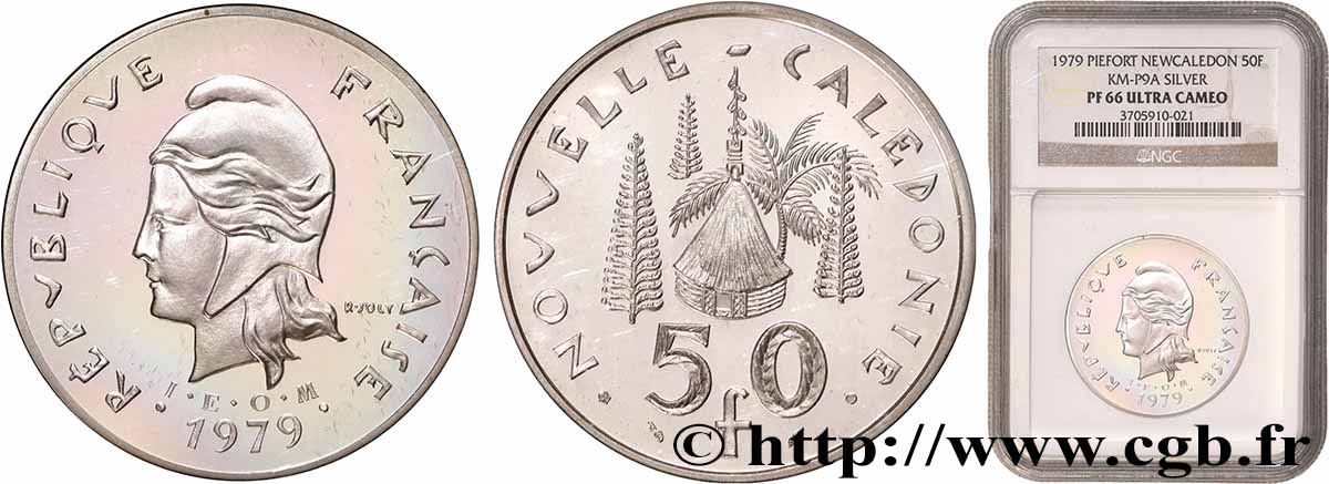 NEW CALEDONIA Piéfort 50 Francs I.E.O.M. 1979 Paris MS66 NGC