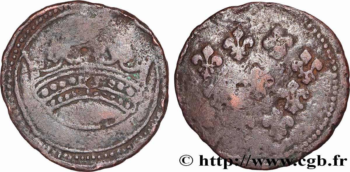ÎLES DE FRANCE ET BOURBON - LOUIS XV 2 Sols (grand Fanam) variété à 9 globules dans la couronne n.d. Pondichéry VF 