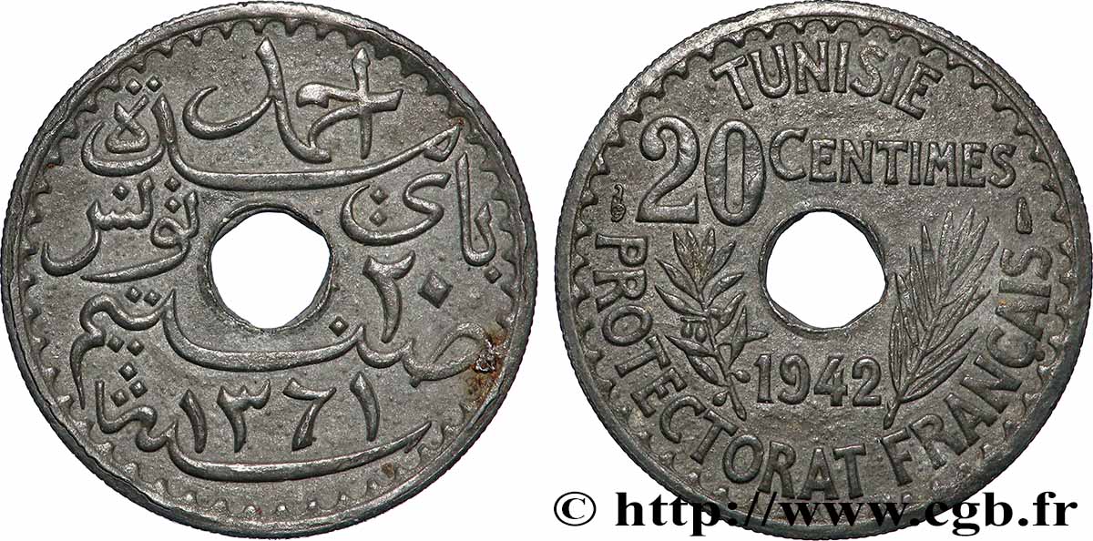 TUNISIE - PROTECTORAT FRANÇAIS 20 Centimes 1942 Paris TTB+ 
