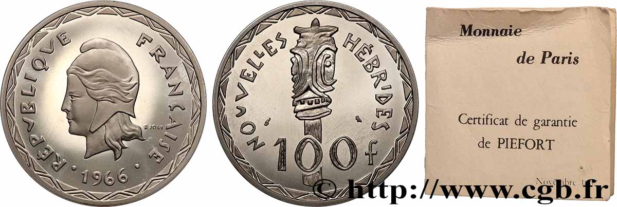 NEUE HEBRIDEN (VANUATU ab 1980) Piéfort 100 Francs argent 1966 Paris fST 