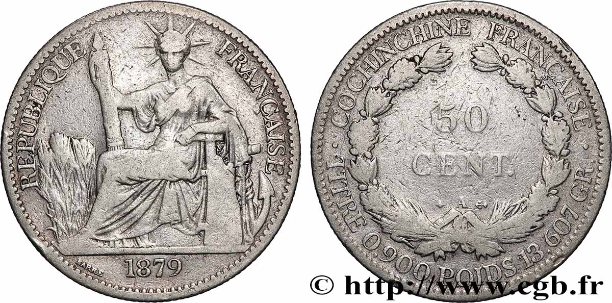 FRENCH COCHINCHINA 50 Centièmes 1879 Paris VF 