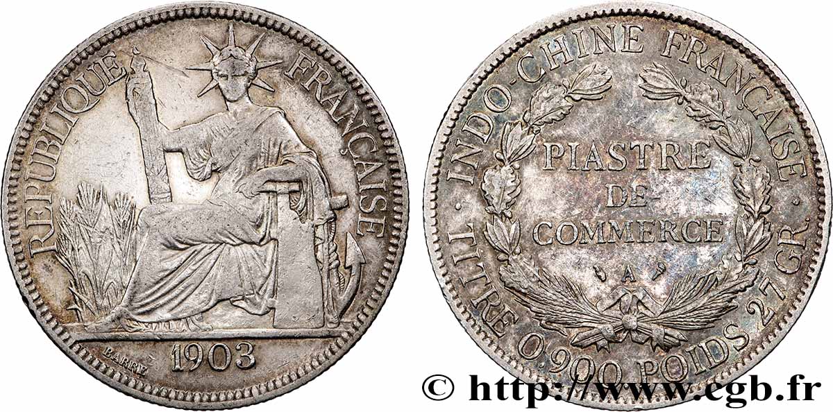FRENCH INDOCHINA 1 Piastre de Commerce 1903 Paris VF 