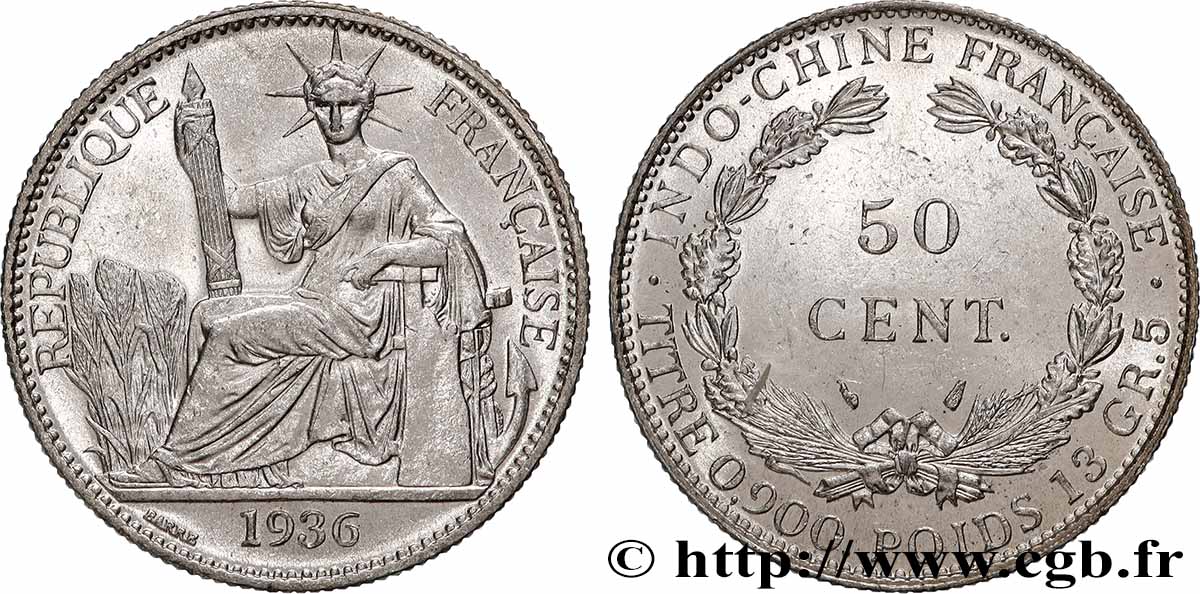 FRENCH INDOCHINA 50 Centièmes 1936 Paris MS 