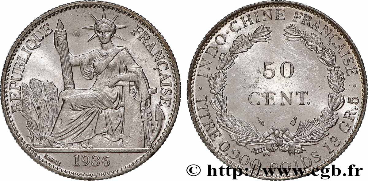 FRENCH INDOCHINA 50 Centièmes 1936 Paris MS 