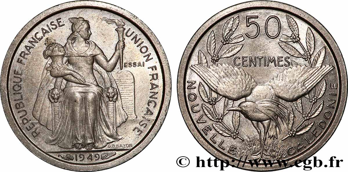 NOUVELLE CALÉDONIE 50 Centimes ESSAI 1949 Paris SPL 