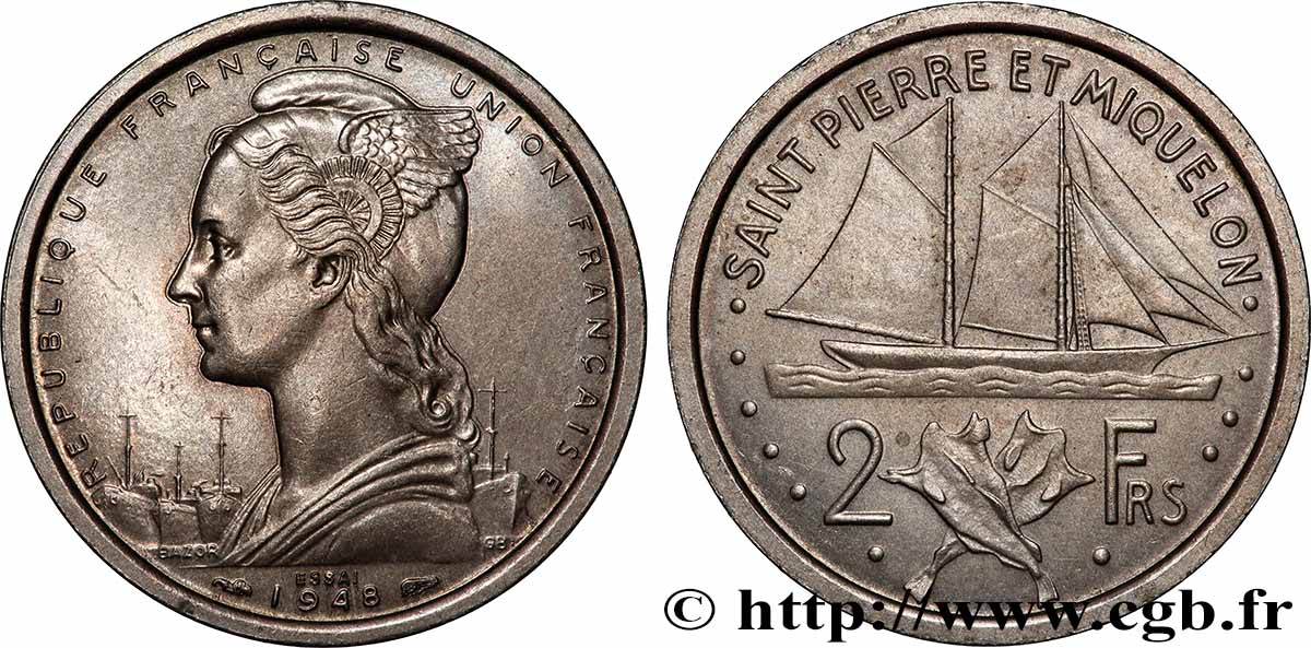 SAINT PIERRE E MIQUELON 2 Francs ESSAI 1948 Paris SPL 
