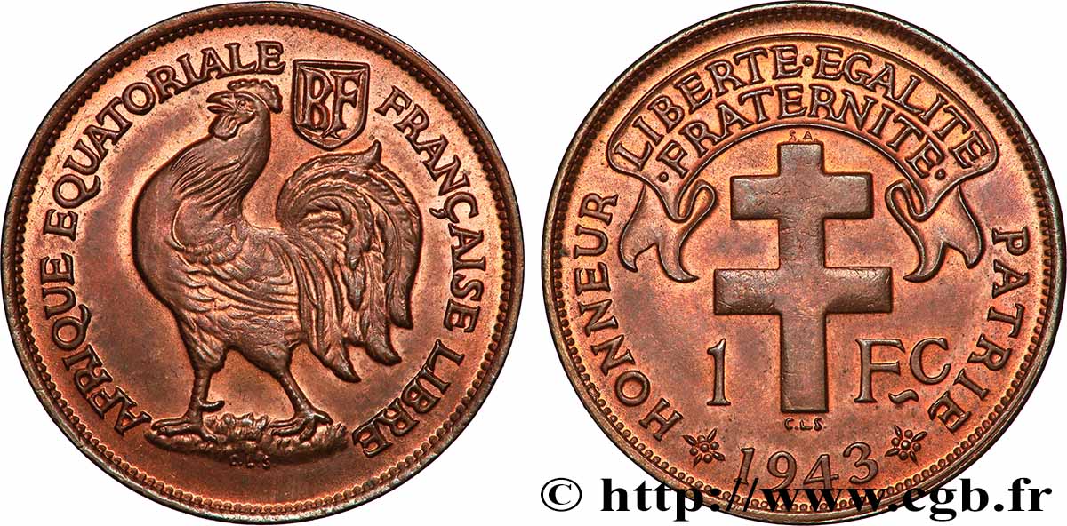AFRIQUE ÉQUATORIALE FRANÇAISE - FRANCE LIBRE 1 Franc 1943 Prétoria SUP 