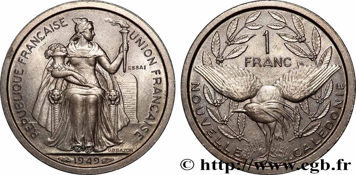 NOUVELLE CALÉDONIE Essai de 1 Franc 1949 Paris SPL 