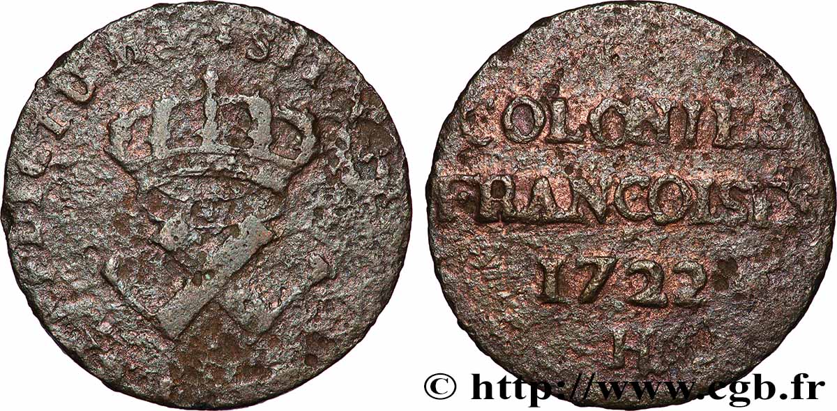 AMÉRIQUE - Louisiane, Acadie, Canada 9 Deniers des Colonies Françoises 1722 La Rochelle TB 