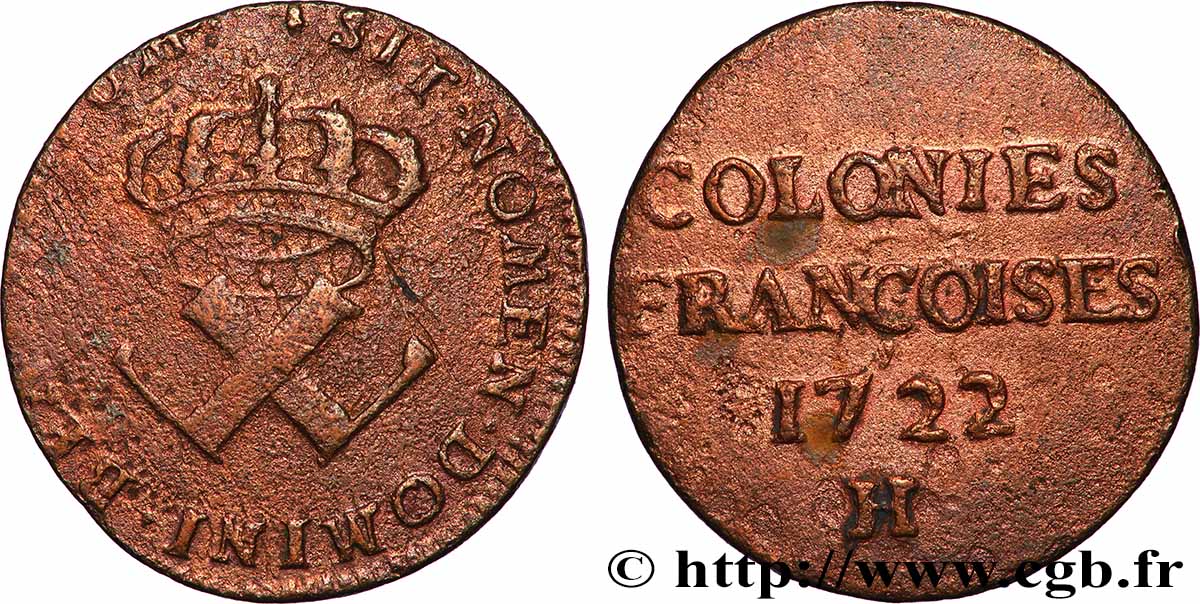 AMÉRIQUE - Louisiane, Acadie, Canada 9 Deniers des Colonies Françoises 1722 La Rochelle TB+ 