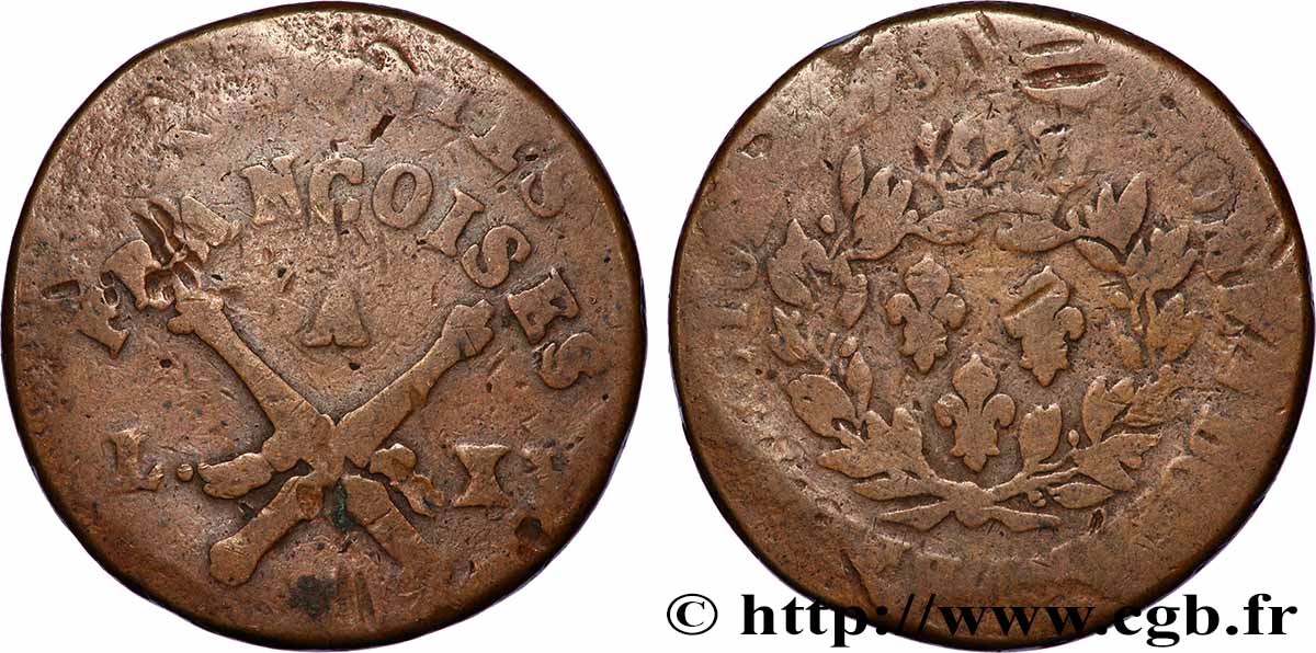 LOUIS XV DIT LE BIEN AIMÉ 3 Sous 9 Deniers ou 1/4 d’esqualin contremarqué RF 1767 Paris TB 