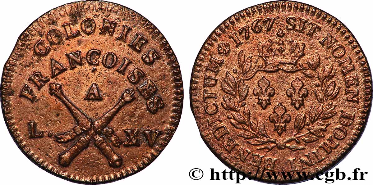 LOUIS XV DIT LE BIEN AIMÉ 3 Sous 9 Deniers ou 1/4 d’esqualin contremarqué RF 1767 Paris TB+ 