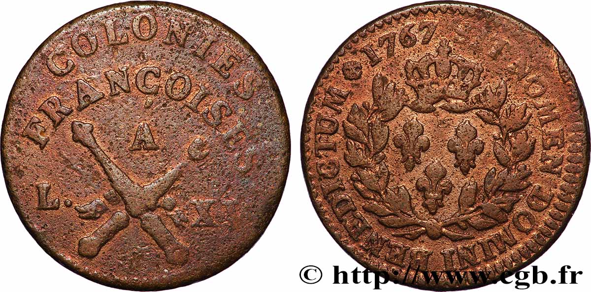 LOUIS XV DIT LE BIEN AIMÉ 3 Sous 9 Deniers ou 1/4 d’esqualin contremarqué RF 1767 Paris TB+ 