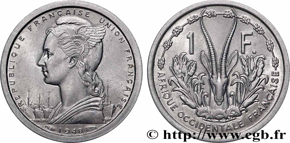 FRENCH WEST AFRICA - FRENCH UNION / UNION FRANÇAISE 1 Franc Union Française 1948 Paris AU 
