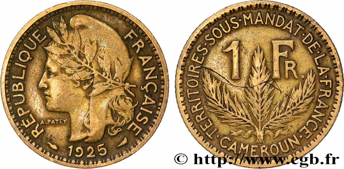 CAMEROUN - TERRITOIRES SOUS MANDAT FRANÇAIS 1 Franc 1925 Paris TB+ 