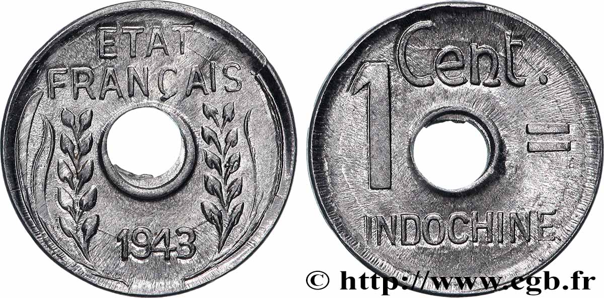 FRENCH INDOCHINA 1 Centième 1943 Hanoï AU 