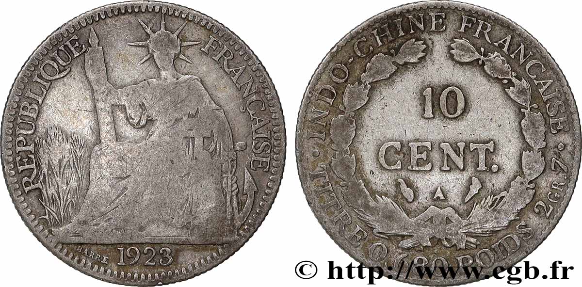 FRENCH INDOCHINA 10 Centièmes 1923 Paris VF 