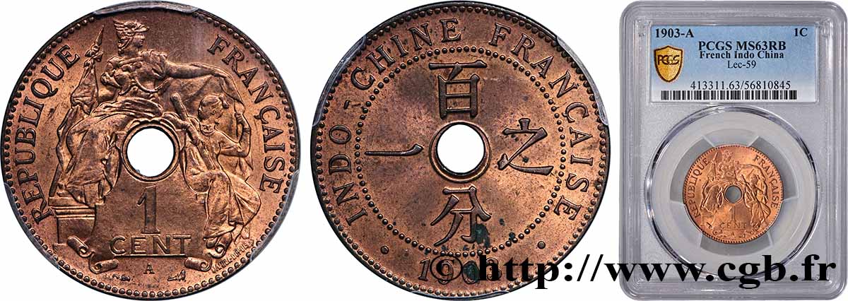 FRANZÖSISCHE-INDOCHINA 1 Centième 1903 Paris fST63 PCGS