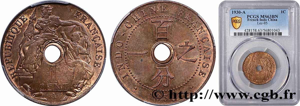 FRANZÖSISCHE-INDOCHINA 1 Centième 1930 Paris fST63 PCGS