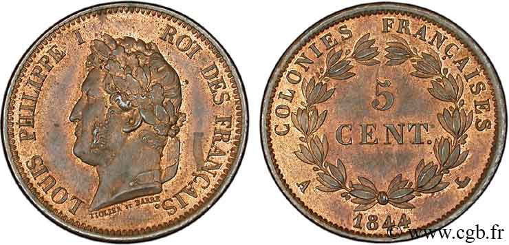 FRANZÖSISCHE KOLONIEN - Louis-Philippe, für Marquesas-Inseln  5 centimes 1844 Paris fST 