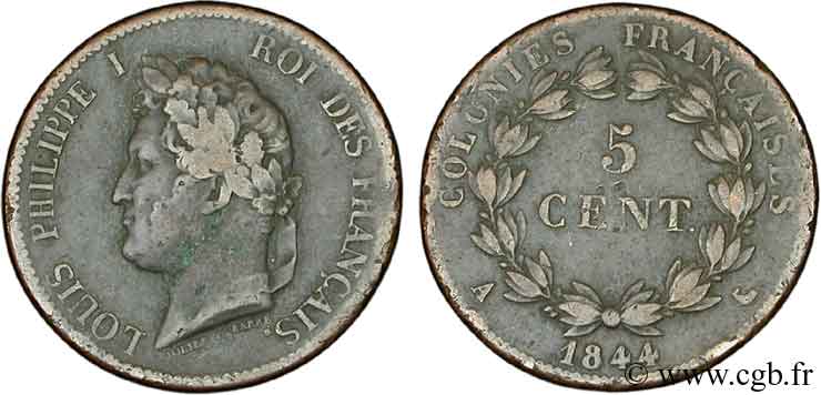 COLONIE FRANCESI - Luigi Filippo, per Isole Marchesi 5 centimes 1844 Paris MB 