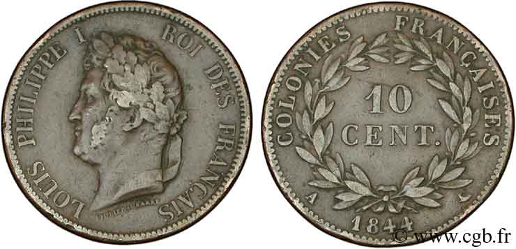 COLONIAS FRANCESAS - Louis-Philippe, para las Islas Marquesas 10 centimes 1844 Paris BC 