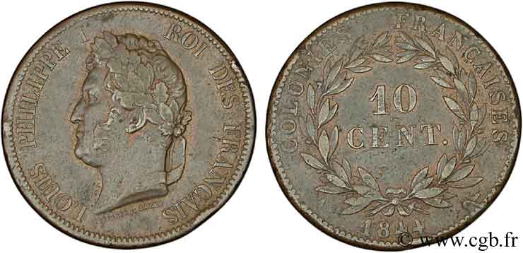 COLONIAS FRANCESAS - Louis-Philippe, para las Islas Marquesas 10 centimes 1844 Paris BC+ 