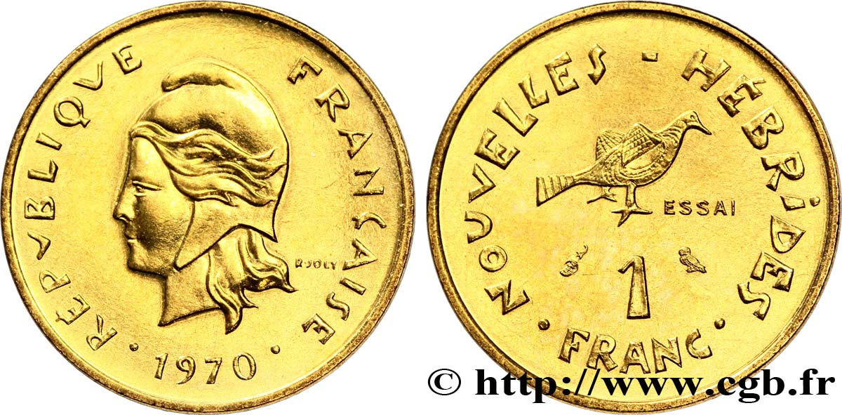 NOUVELLES HÉBRIDES (VANUATU depuis 1980) Essai de 1 Franc Marianne / oiseau 1970 Paris FDC 