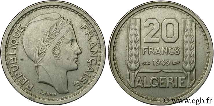 ALGERIEN 20 Francs Turin 1949  VZ 
